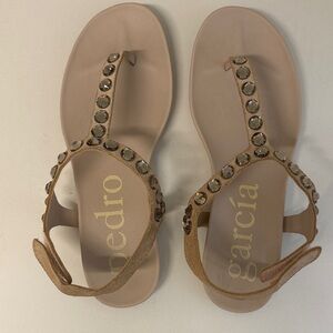 Pedro Garcia Nude Jeweled T-Strap Sandals